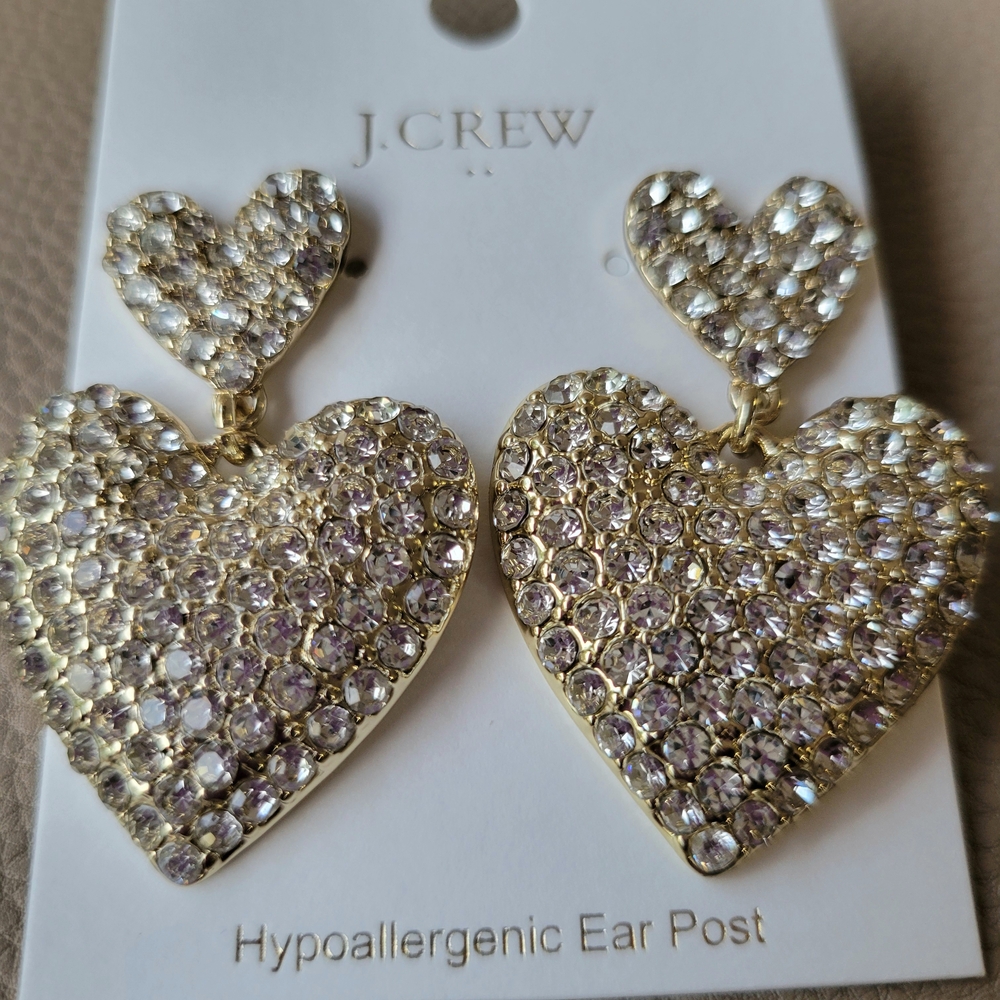 NWT J. Crew Gold Double Heart Hypoallergenic Earrings
